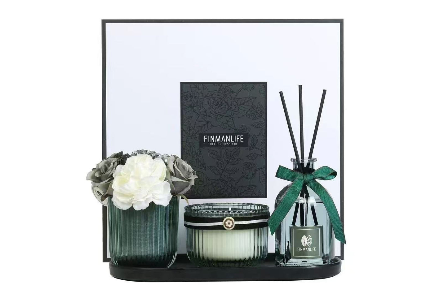 Elegant Black & Green Aromatherapy Luxurious Gift Set - Davinci Flower