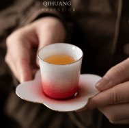 QZT Rose Red – Four-leaf Cup + Saucer - Davinci Flower