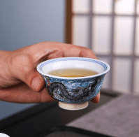 CY Blue and White Cloud-piercing Dragon Small Press Cup - Davinci Flower