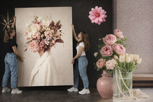 Da Vinci inspired wall art in modern luxury living room